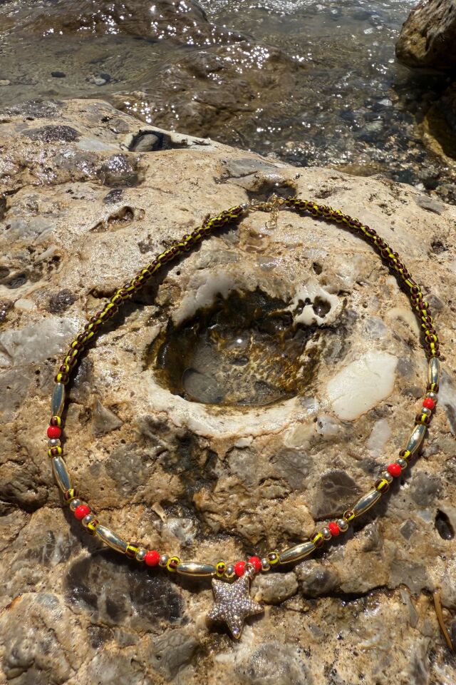 Zirkon Taşlı Yıldız Charm Boncuklu Kolye