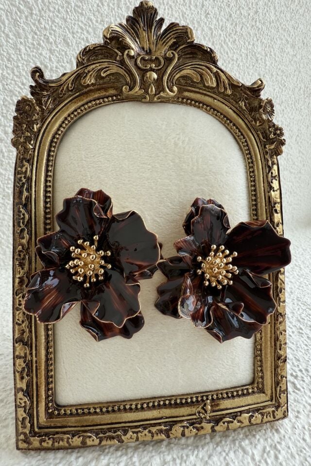 Vintage Kahverengi Çiçek Küpe