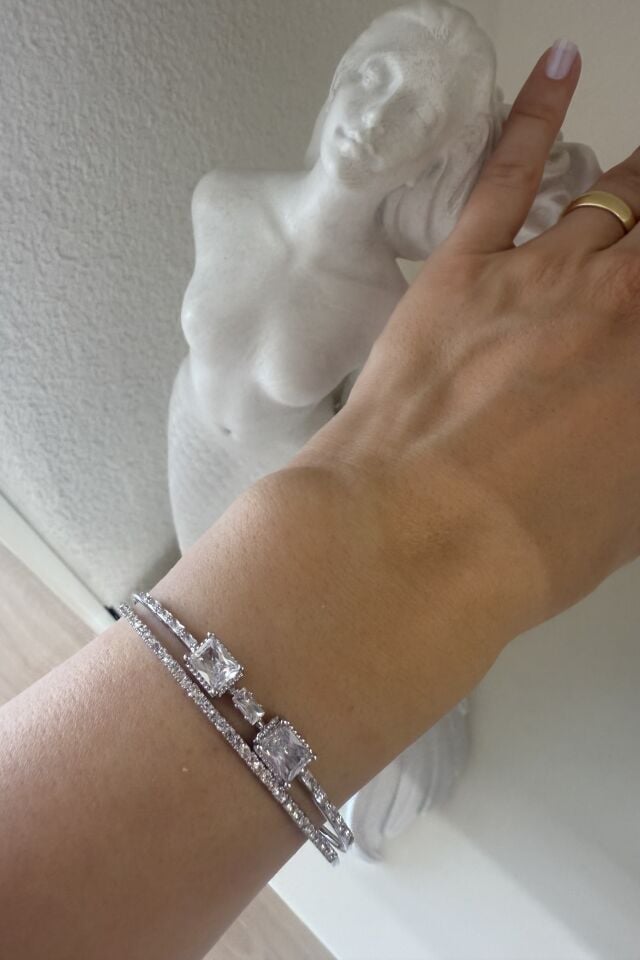 Zirkon Taşlı Baget İkili Bileklik