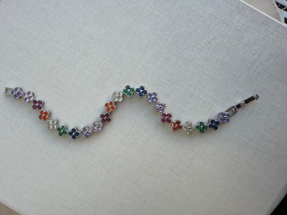 RENKLİ YONCA ZİRKON BİLEKLİK SİLVER